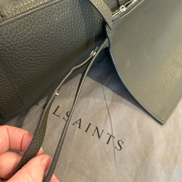 All Saints moss green leather tote with top zipper, pouch and original dust bag - Picture 7 of 17